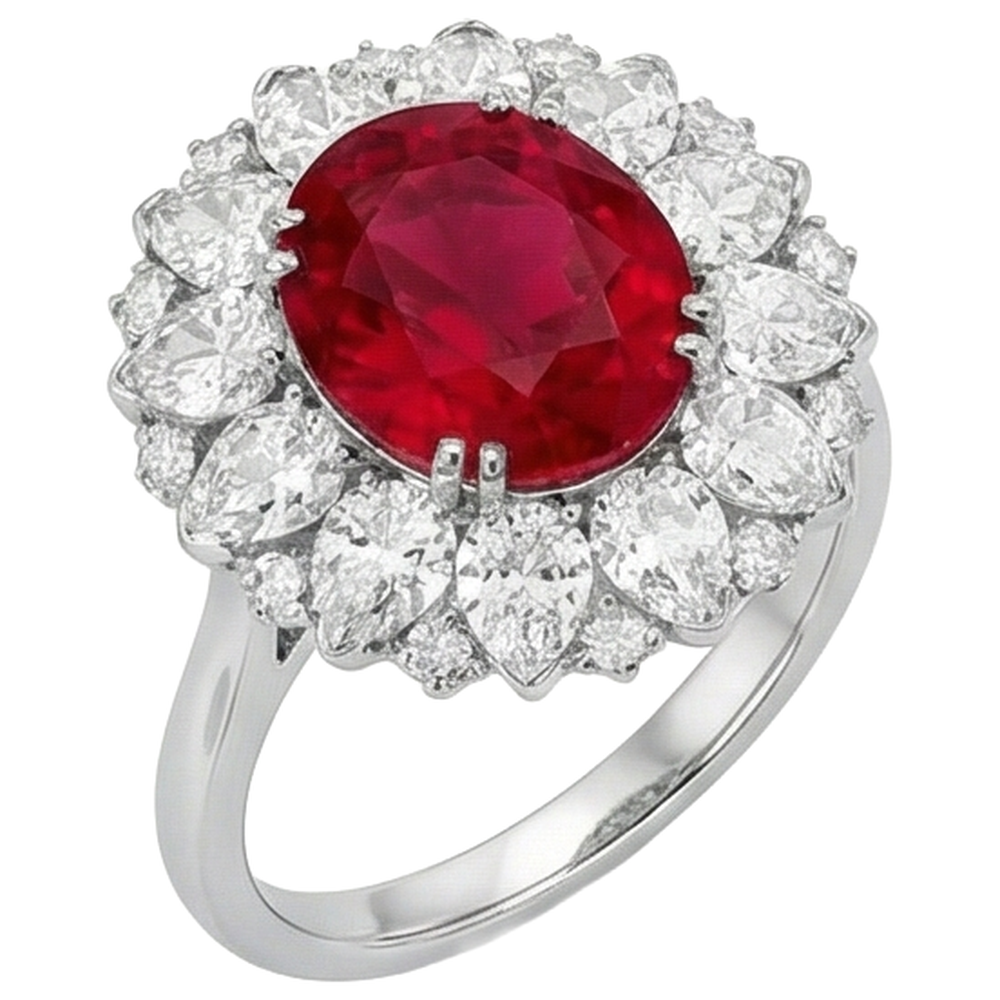 echter oval rubin 17.75Karat ring auf Weiß