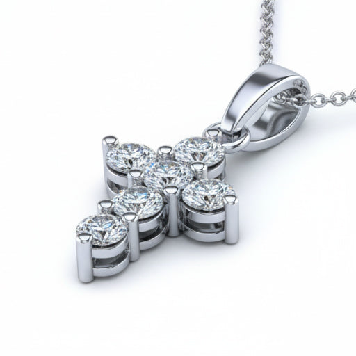 Diamantkreuzkette 2,00 ct Runder Brillantschliff 14 Karat Weißgold