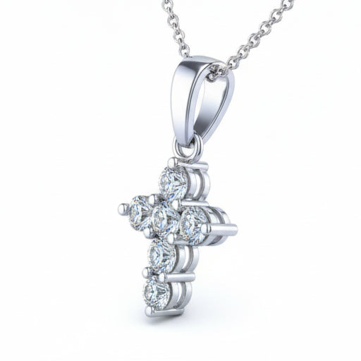 Diamantkreuzkette 2,00 ct Runder Brillantschliff 14 Karat Weißgold