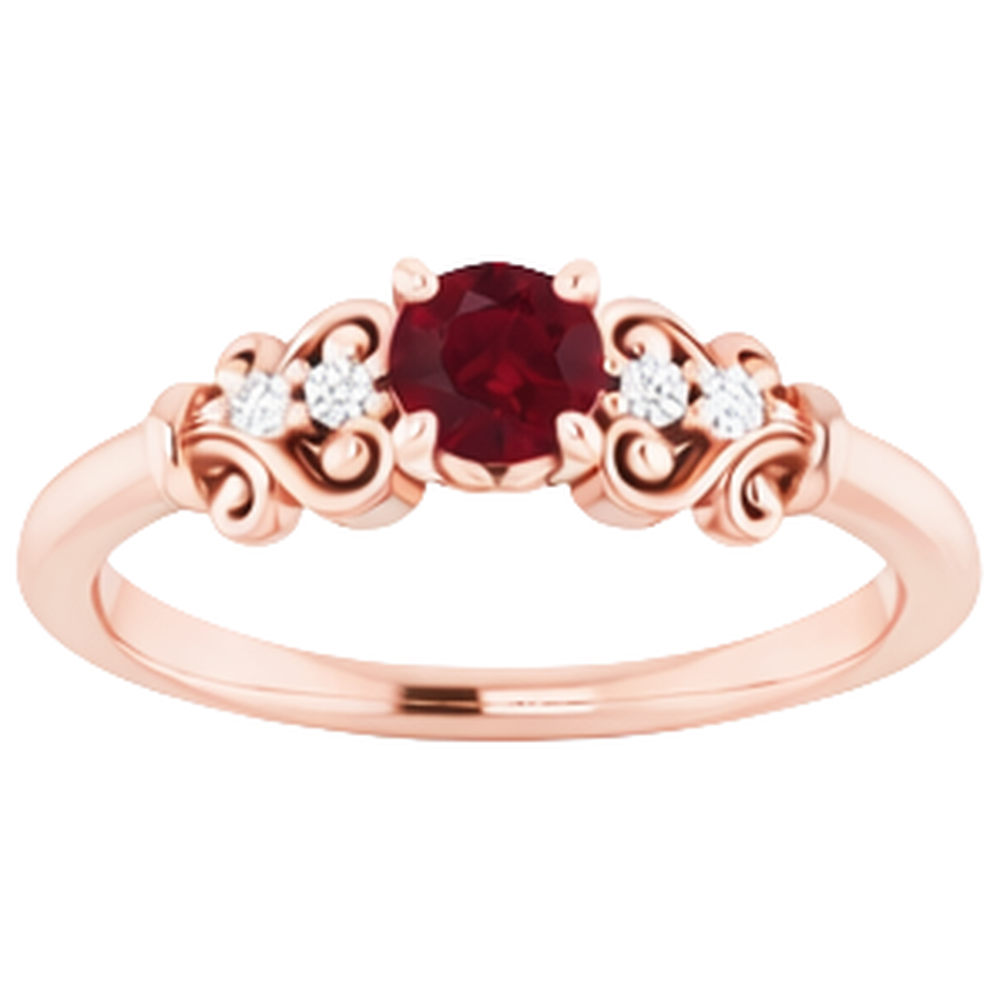 Diamantring 1.10 Karat Burma Rubin Antik-Stil Roségold 14K