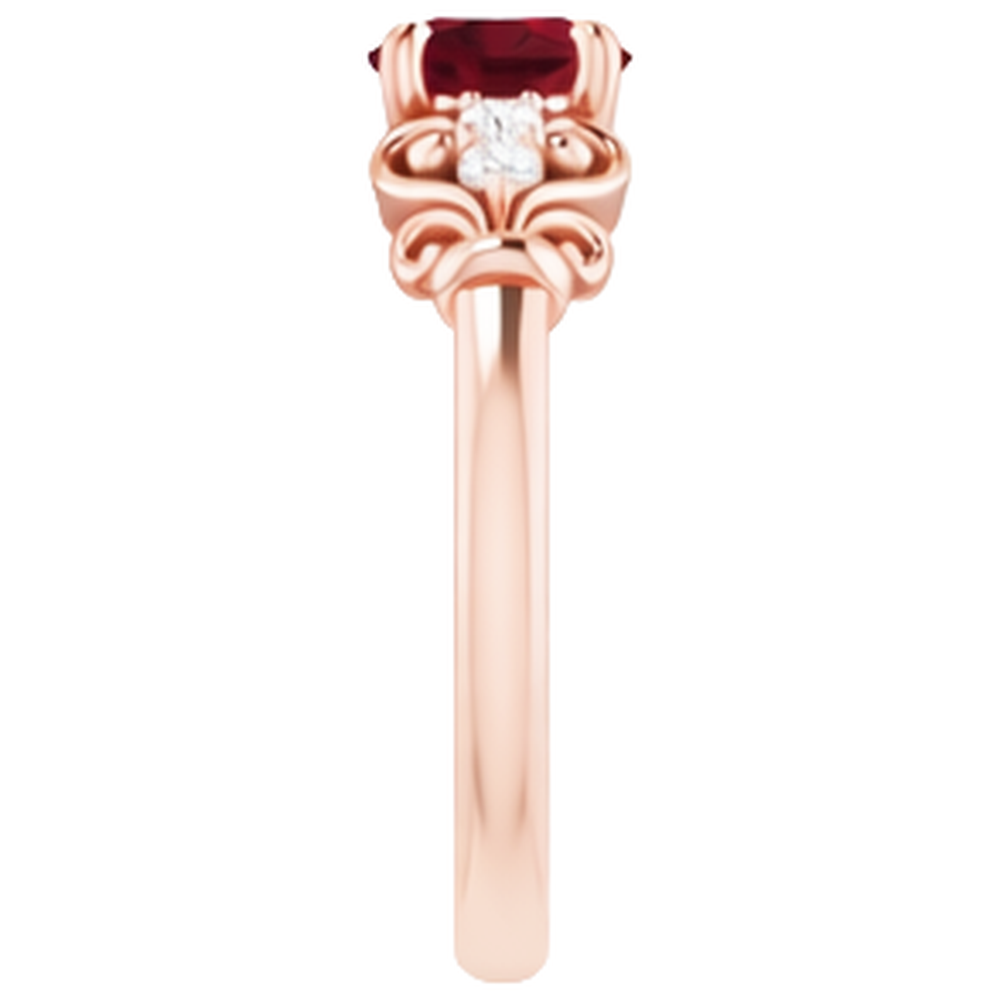 Diamantring 1.10 Karat Burma Rubin Antik-Stil Roségold 14K