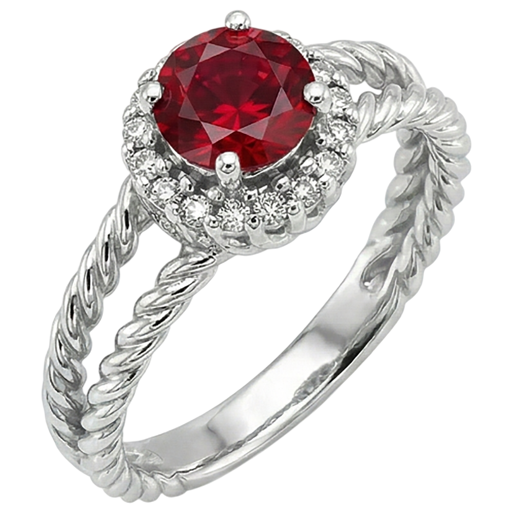 Diamantring Rubin und Diamanten 2 Karat Weißgold 14K Schmuck