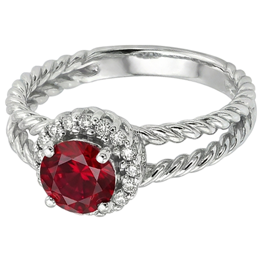 Diamantring Rubin und Diamanten 2 Karat Weißgold 14K Schmuck