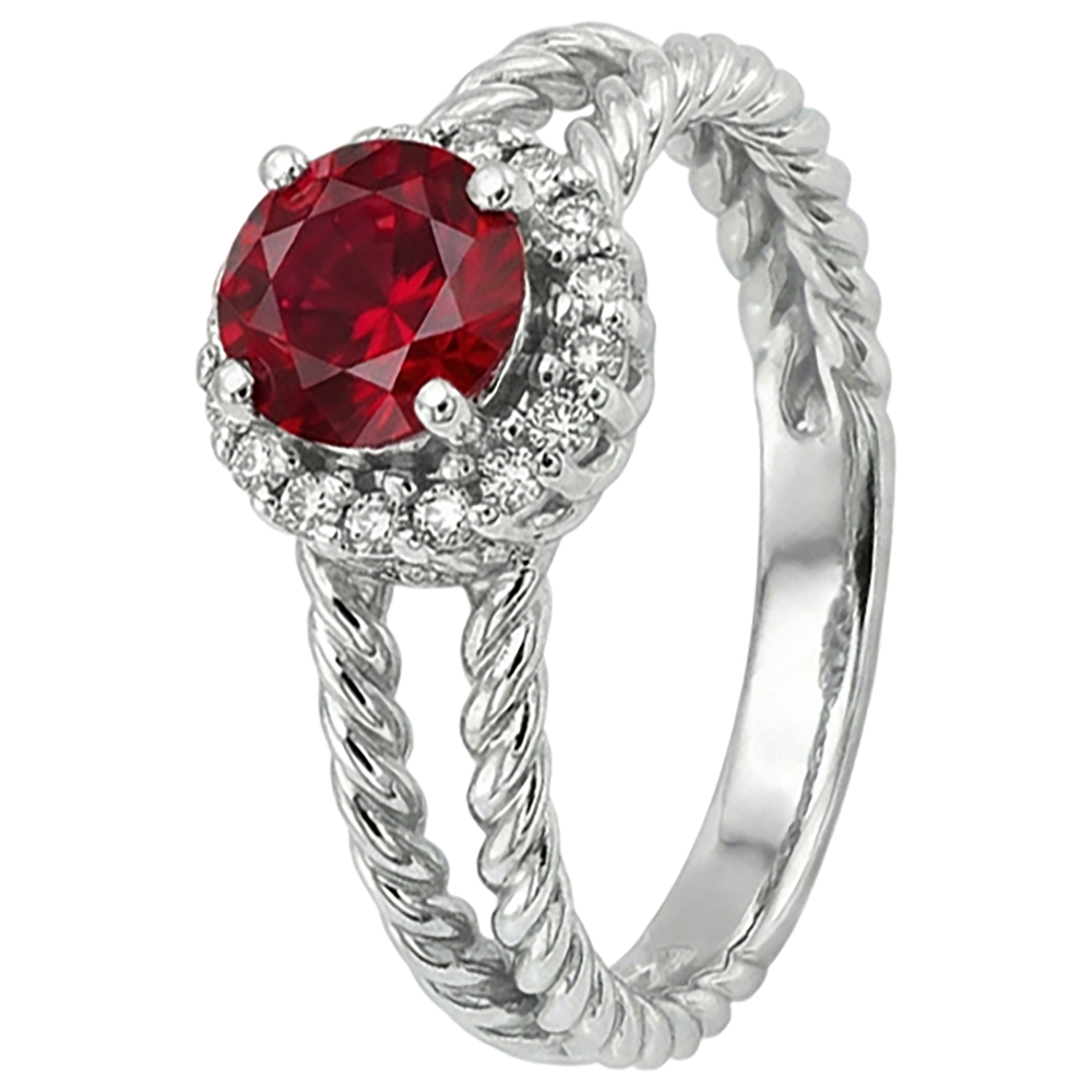 Diamantring Rubin und Diamanten 2 Karat Weißgold 14K Schmuck