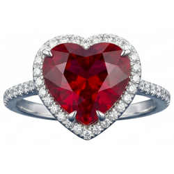 Diamantring in Herzform mit Rubin und Akzenten Weißgold 14K 5.35 Ct