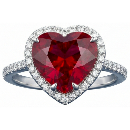 Diamantring in Herzform mit Rubin und Akzenten Weißgold 14K 5.35 Ct