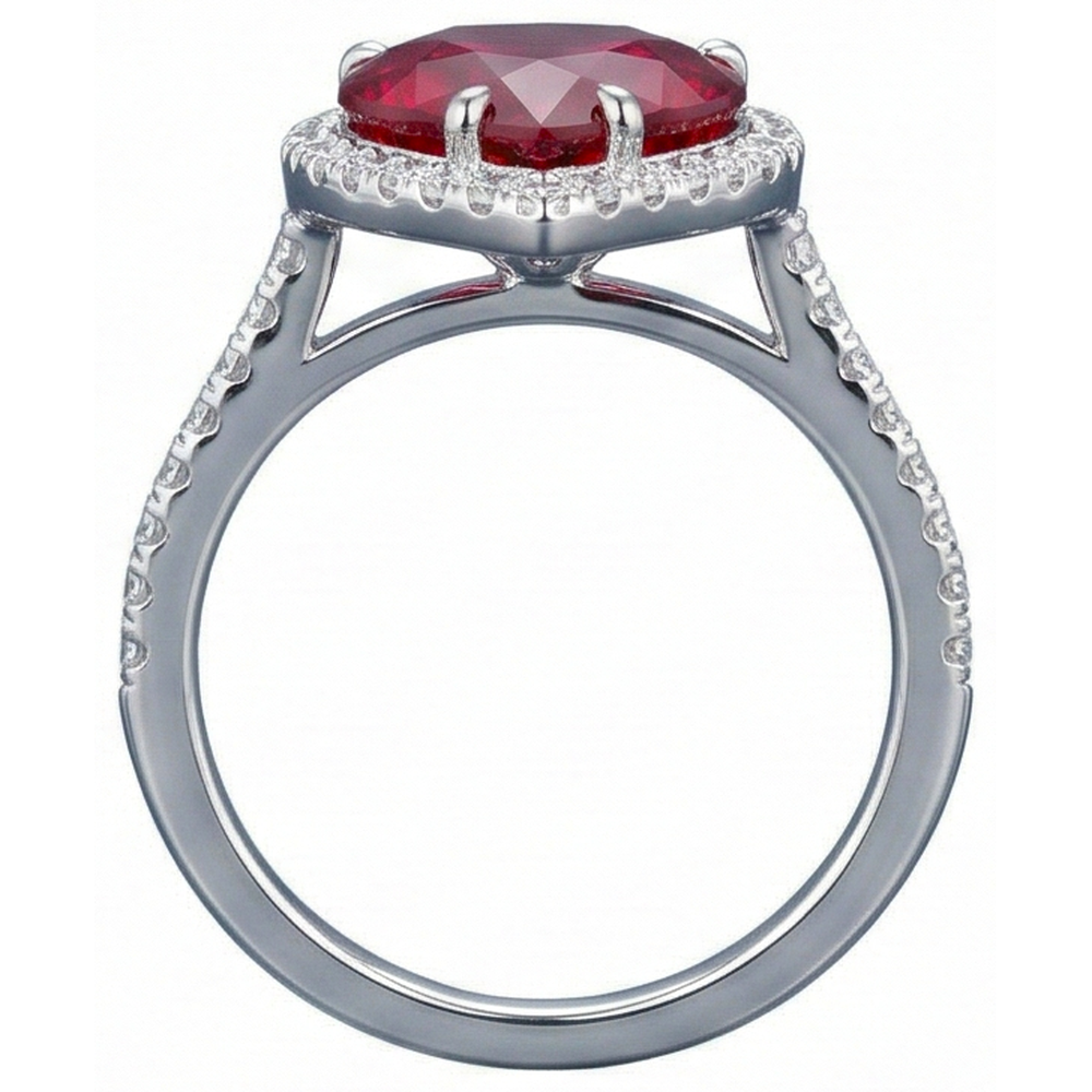 Diamantring in Herzform mit Rubin und Akzenten Weißgold 14K 5.35 Ct