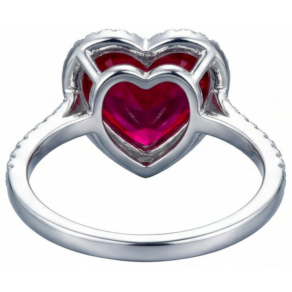 Diamantring in Herzform mit Rubin und Akzenten Weißgold 14K 5.35 Ct