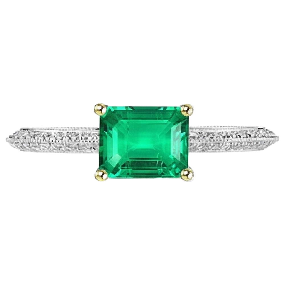 Smaragd Treppen-Schliff Edelstein-Ring in 14 Karat Zweifarbig Gold – Seitenansicht