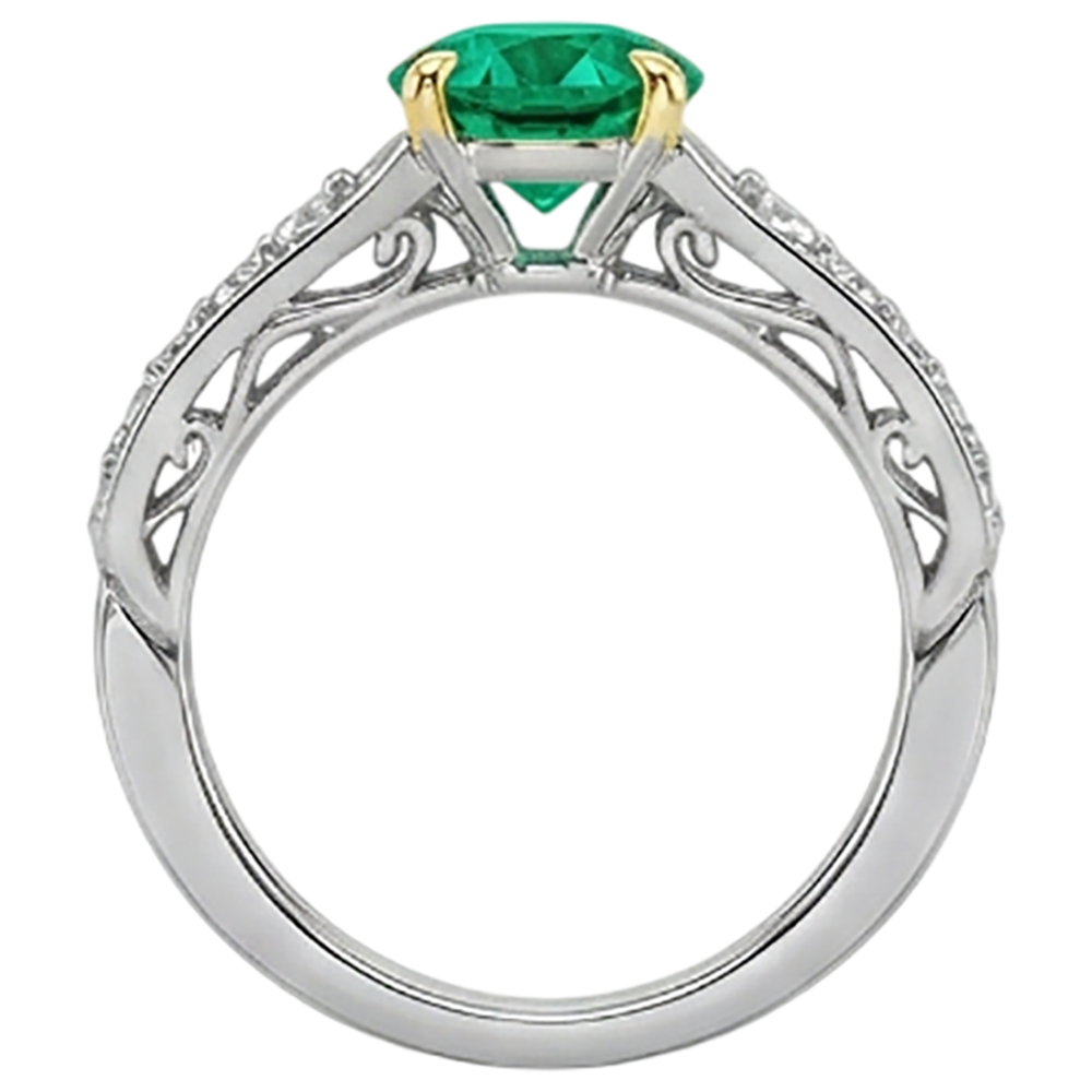 Echter Smaragd Schmuckstein-Ring 2,50 Karat Zweifarbiges 14K Gold – Rückansicht
