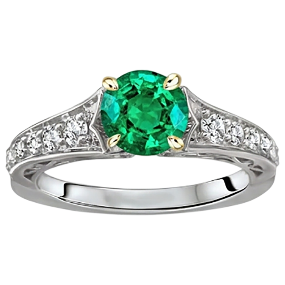 Smaragd Brillantschliff Schmuckstein-Ring in Zweifarbiges 14K Gold – Profilansicht