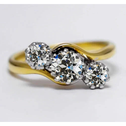 Edler Diamant Dreisteinring 1-Karat Zweifarbiges 14K Gold – Hauptansicht