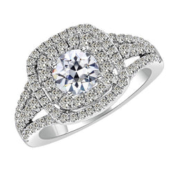 Handgefertigter Edler Diamant Halo-Fassung Ring 2 Karat
