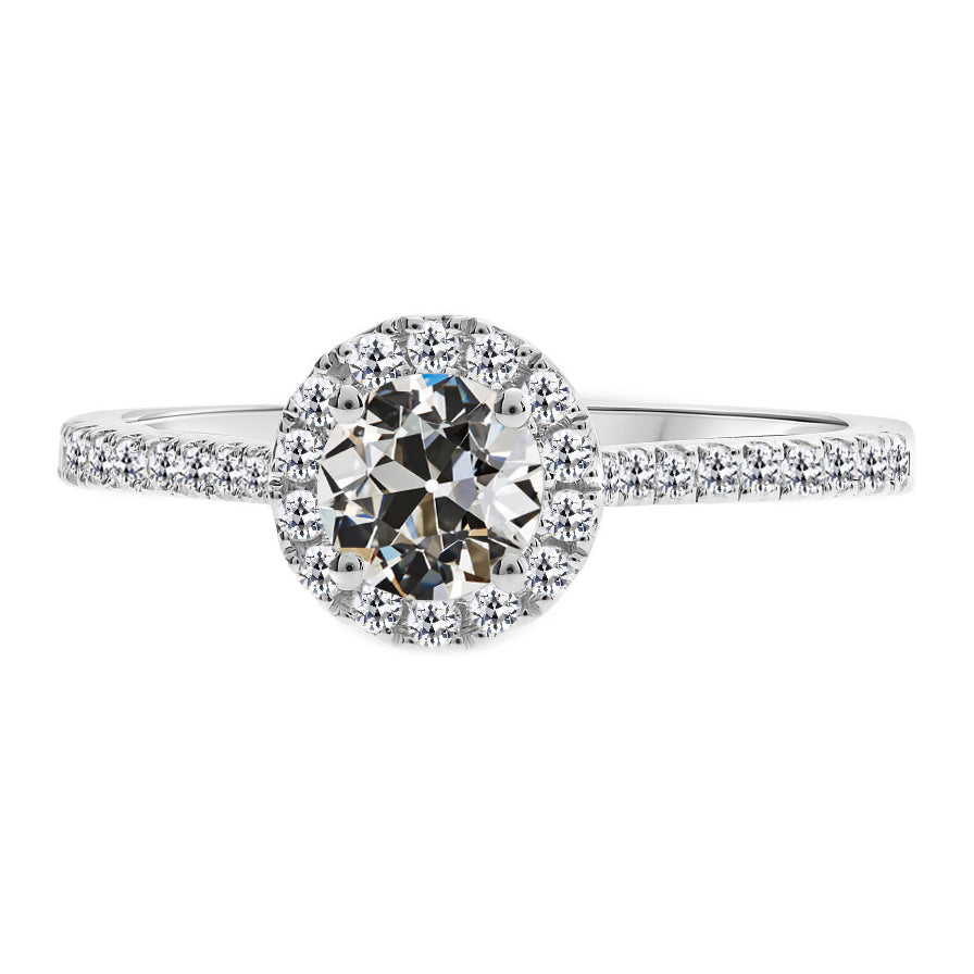 Edler Diamant Antik-Kissen-Schliff Halo-Fassung Ring in 14K Weißgold – Hauptansicht