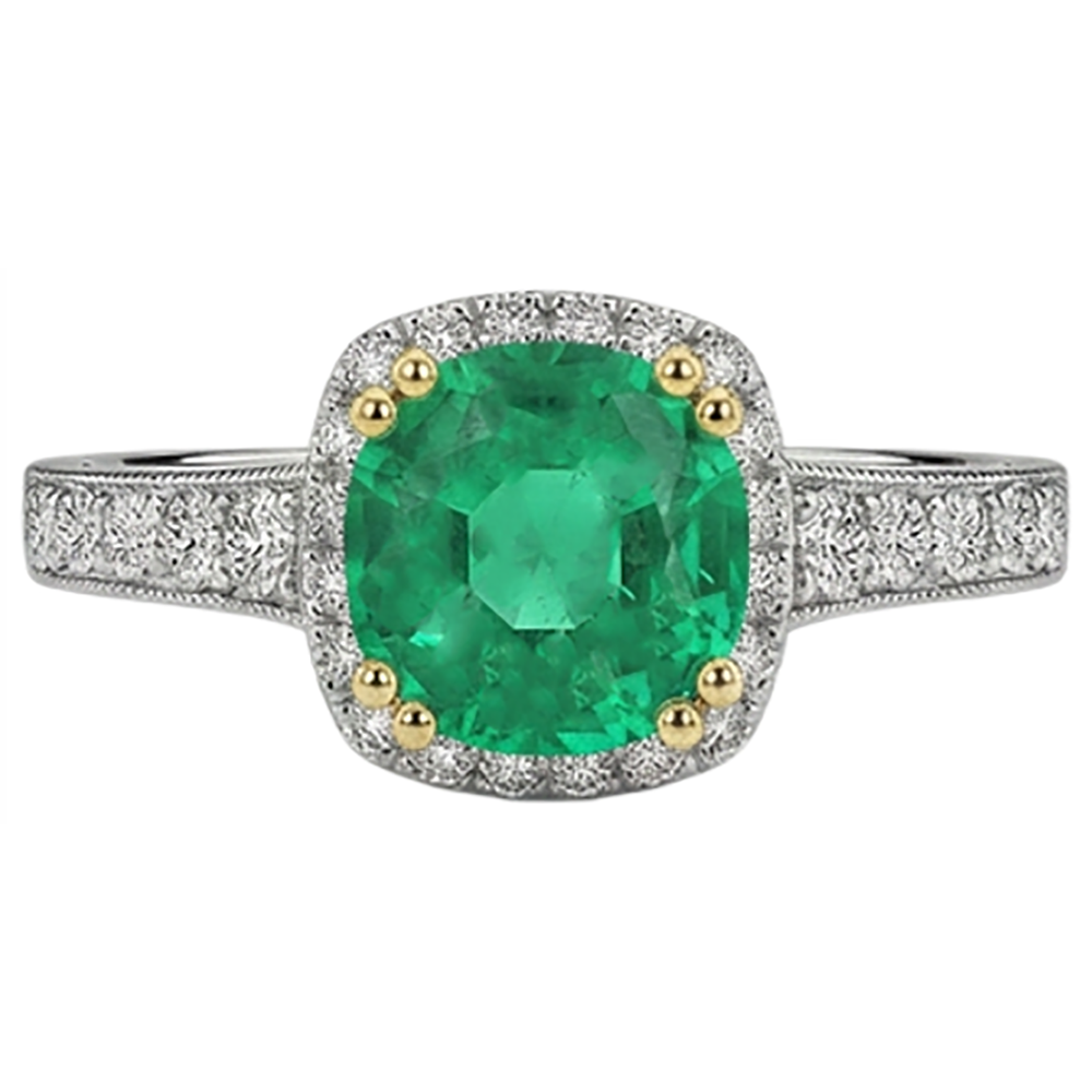 Edelstein-Ring 14 Karat Zweifarbig Gold mit Smaragd – Frontansicht