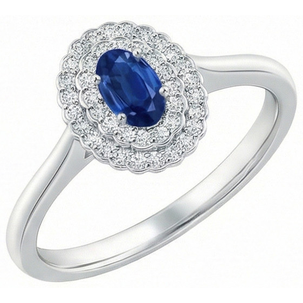 Doppelter Halo Blauer Saphir mit Diamanten Ring 3.25 Karat