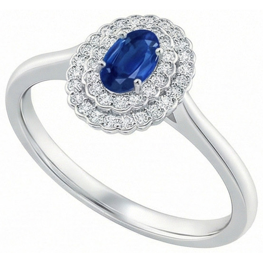 Doppelter Halo Blauer Saphir mit Diamanten Ring 3.25 Karat