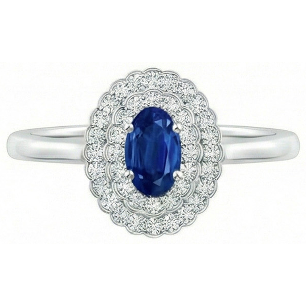 Doppelter Halo Blauer Saphir mit Diamanten Ring 3.25 Karat
