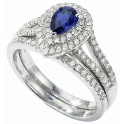 Doppelter Halo Ehering Set Birnenblauer Saphir & Natürlicher Diamant ( nicht im Labor gezüchtet )en 4,50 Karat