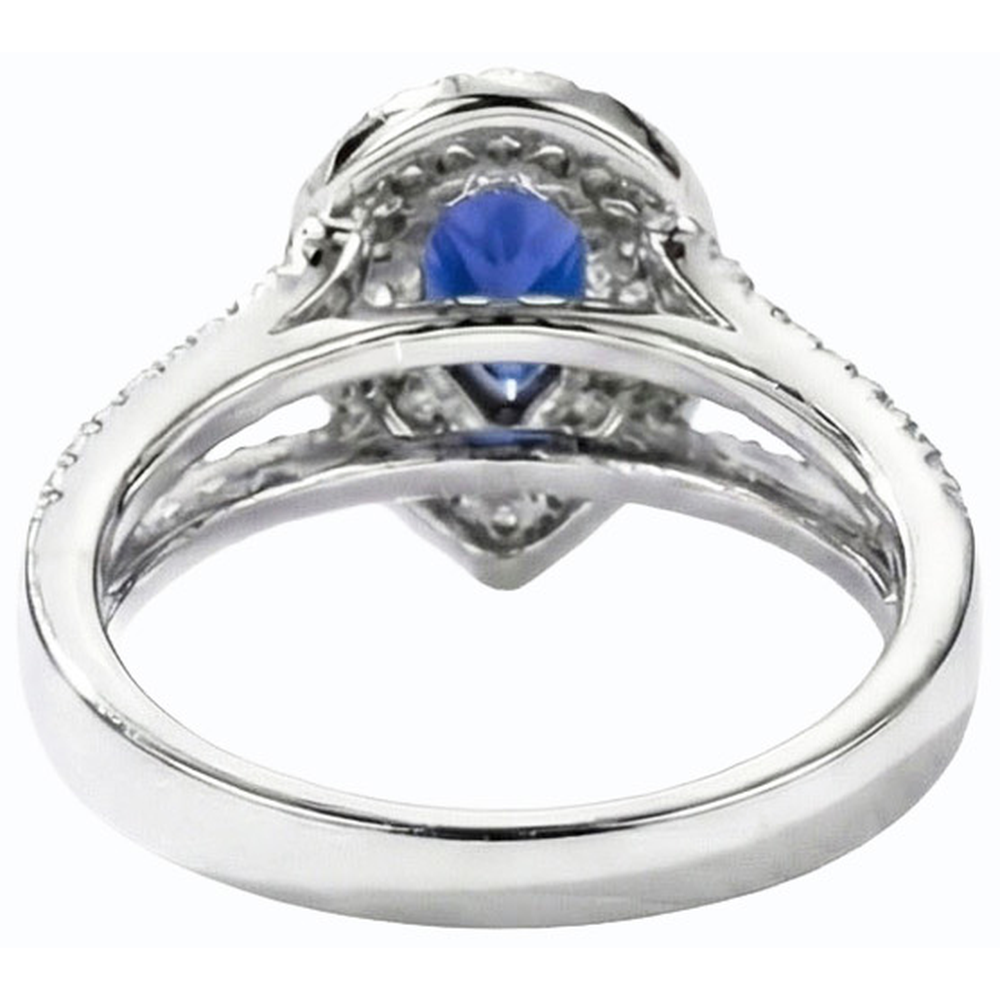 Doppelter Halo Ehering Set Birnenblauer Saphir & Natürlicher Diamant ( nicht im Labor gezüchtet )en 4,50 Karat