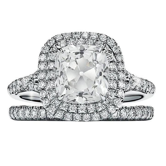 Doppelter Halo Ehering Set Alter Bergmann Natürliche Diamant Pave Set 3,75 Karat