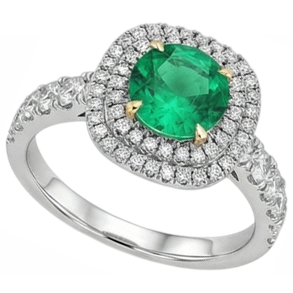 Smaragd Rund-Brillant Schmuckstein-Ring in Bicolor 14K Gold – Profilansicht
