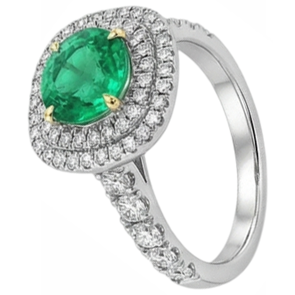 Echter Smaragd Schmuckstein-Ring 2,50 Karat Bicolor 14K Gold – Schrägansicht