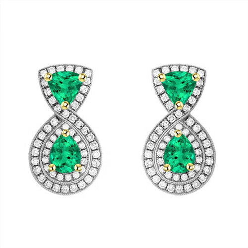 Edler Smaragd Gemstone Earring 1-Karat Zweifarbiges 14K Gold – Hauptansicht