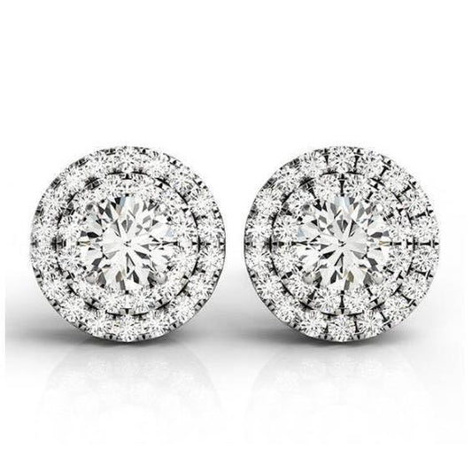 Double Halo Round Echt Diamond Lady Ohrstecker 2.10k 14K Gold