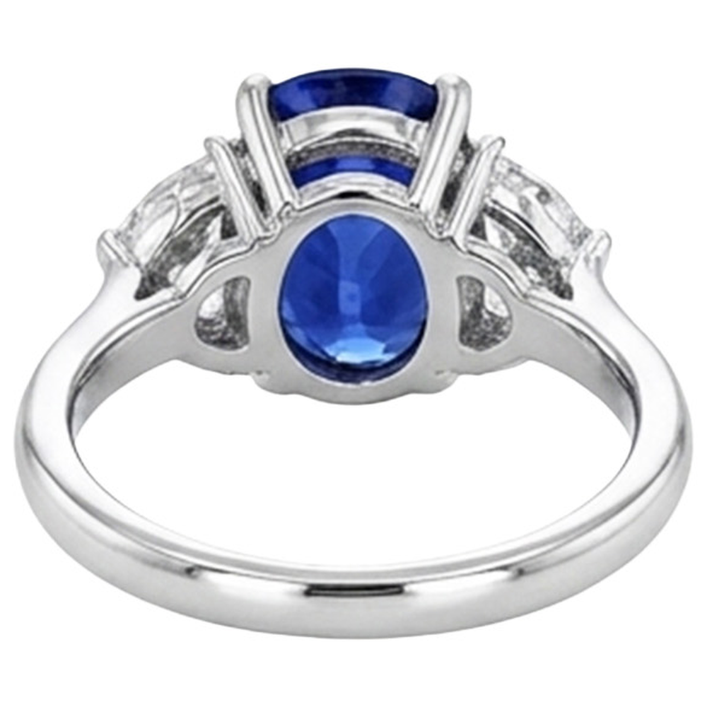 Drei-Stein-Diamant & blauer Saphir-Verlobungsring 8 Karat Gold 14K