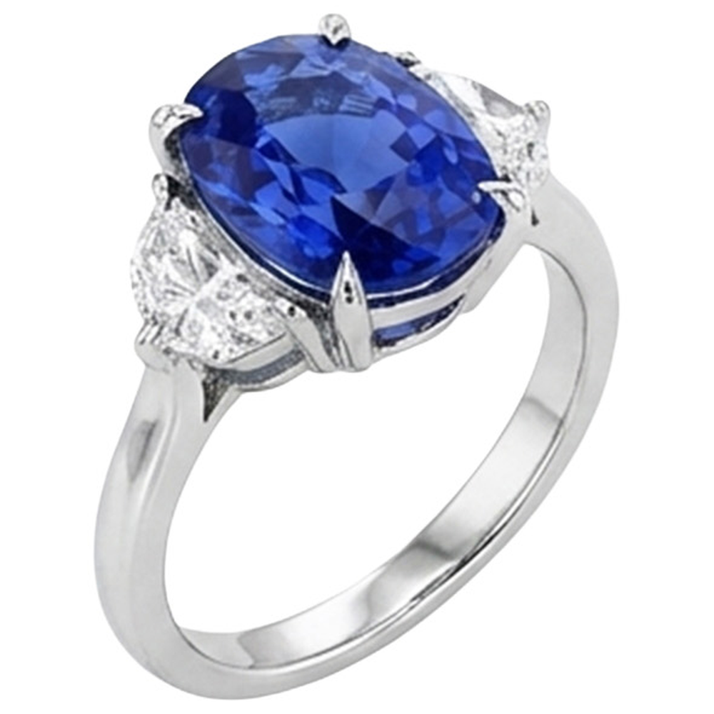 Drei-Stein-Diamant & blauer Saphir-Verlobungsring 8 Karat Gold 14K