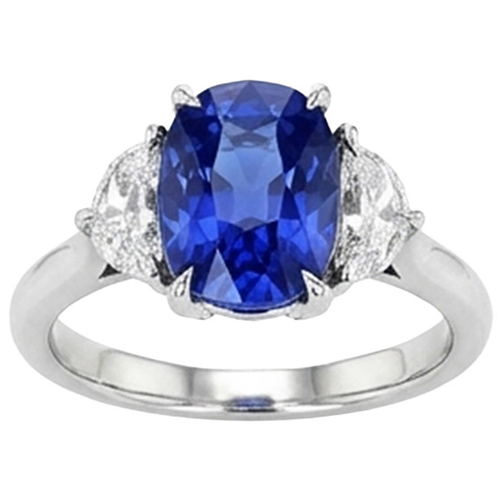 Drei-Stein-Diamant & blauer Saphir-Verlobungsring 8 Karat Gold 14K