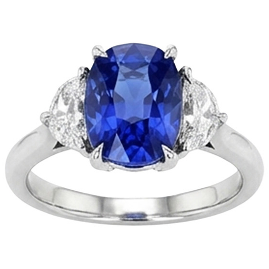 Drei-Stein-Diamant & blauer Saphir-Verlobungsring 8 Karat Gold 14K