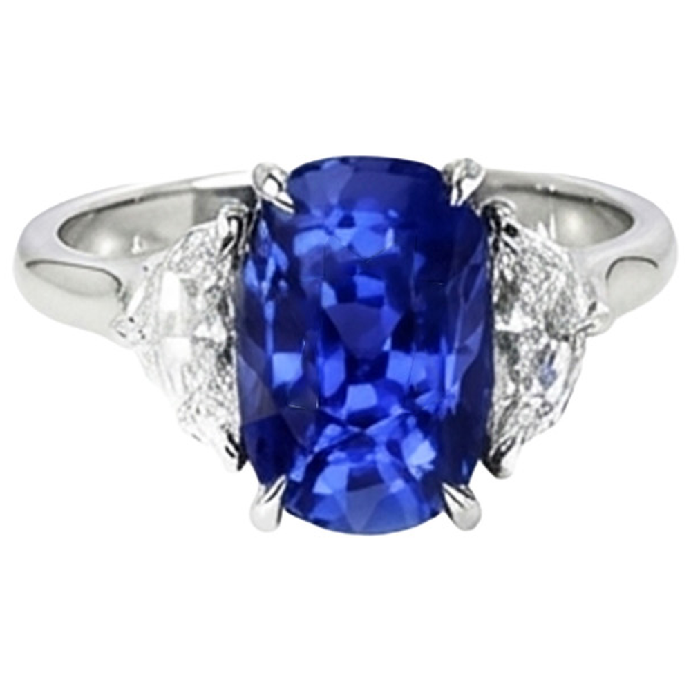 Drei-Stein-Diamant & blauer Saphir-Verlobungsring 8 Karat Gold 14K