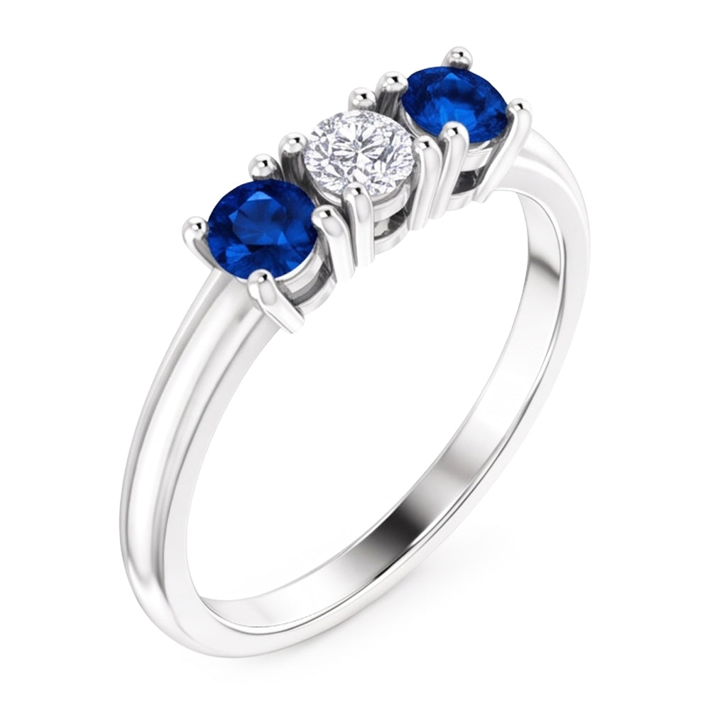 Drei-Stein-Echt Diamant-Ring 0,60 Karat Ceylon Blauer Saphir Schmuck Neu