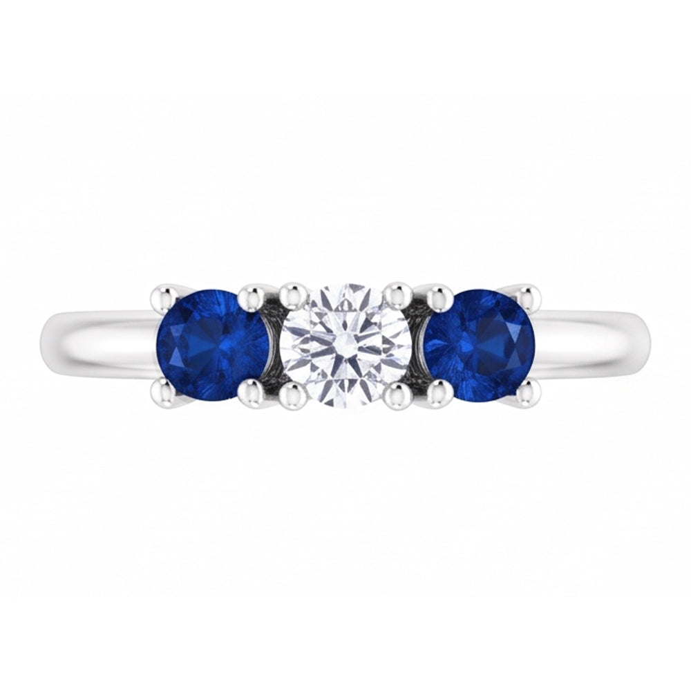 Drei-Stein-Echt Diamant-Ring 0,60 Karat Ceylon Blauer Saphir Schmuck Neu