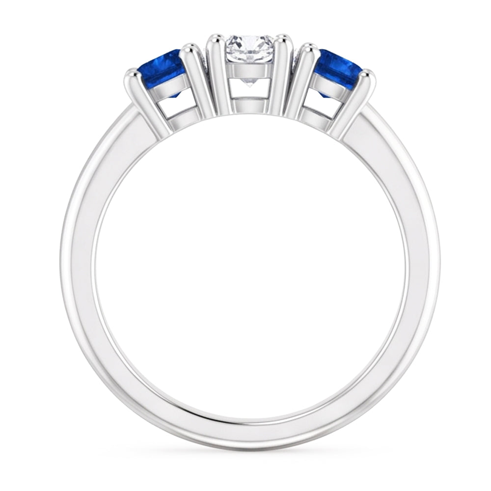 Drei-Stein-Echt Diamant-Ring 0,60 Karat Ceylon Blauer Saphir Schmuck Neu