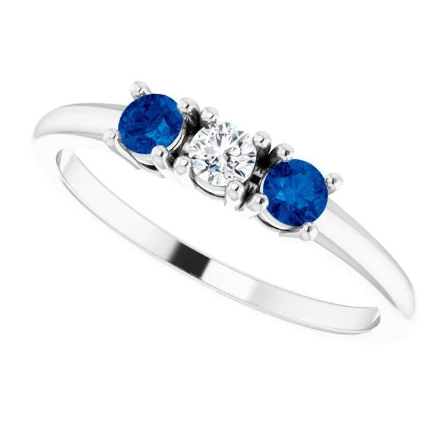 Drei-Stein-Echt Diamant-Ring 0,60 Karat Ceylon Blauer Saphir Schmuck Neu