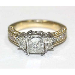 Drei-Stein-Echt Diamant-Ring 2,75 Karat Vintage-Stil Gelbgold 14K