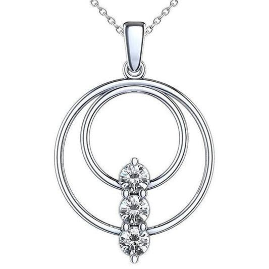Drei-Stein-Natürliche Diamant-Anhänger-Halskette 1,50 Karat 14K Gold Weiß