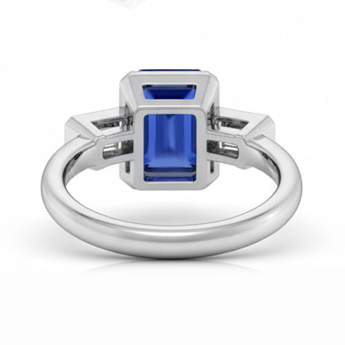 Drei-Stein-Smaragd-Diamant-Saphir-Ring, halbe Lünette, 1,75 Karat