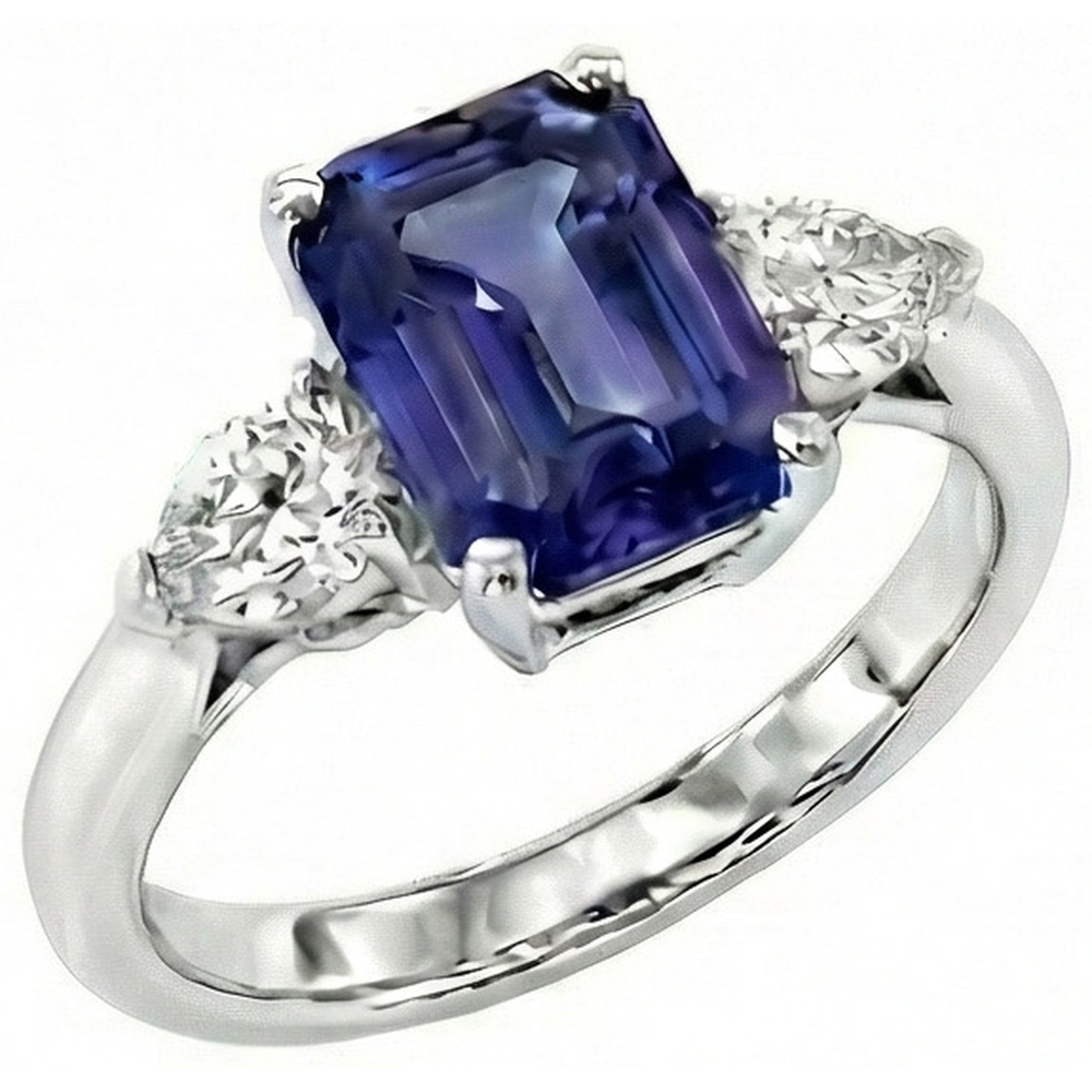 Drei Steine Blauer Saphir Schmuck Ring Birne Natürlicher Diamant ( nicht im Labor gezüchtet )en 3,50 Karat