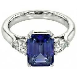 Drei Steine Blauer Saphir Schmuck Ring Birne Natürlicher Diamant ( nicht im Labor gezüchtet )en 3,50 Karat