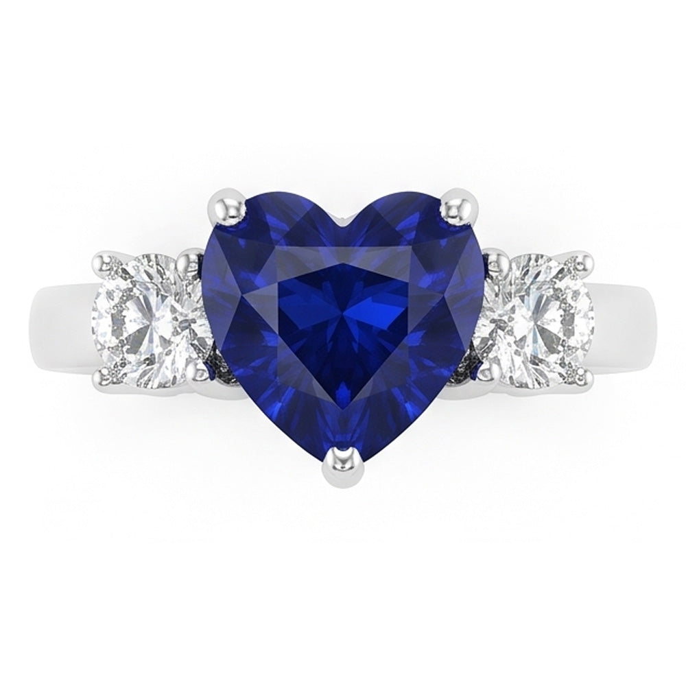 Drei Steine Herz Blauer Saphir Ring & Runde Natürlicher Diamant ( nicht im Labor gezüchtet )en 2,50 Karat