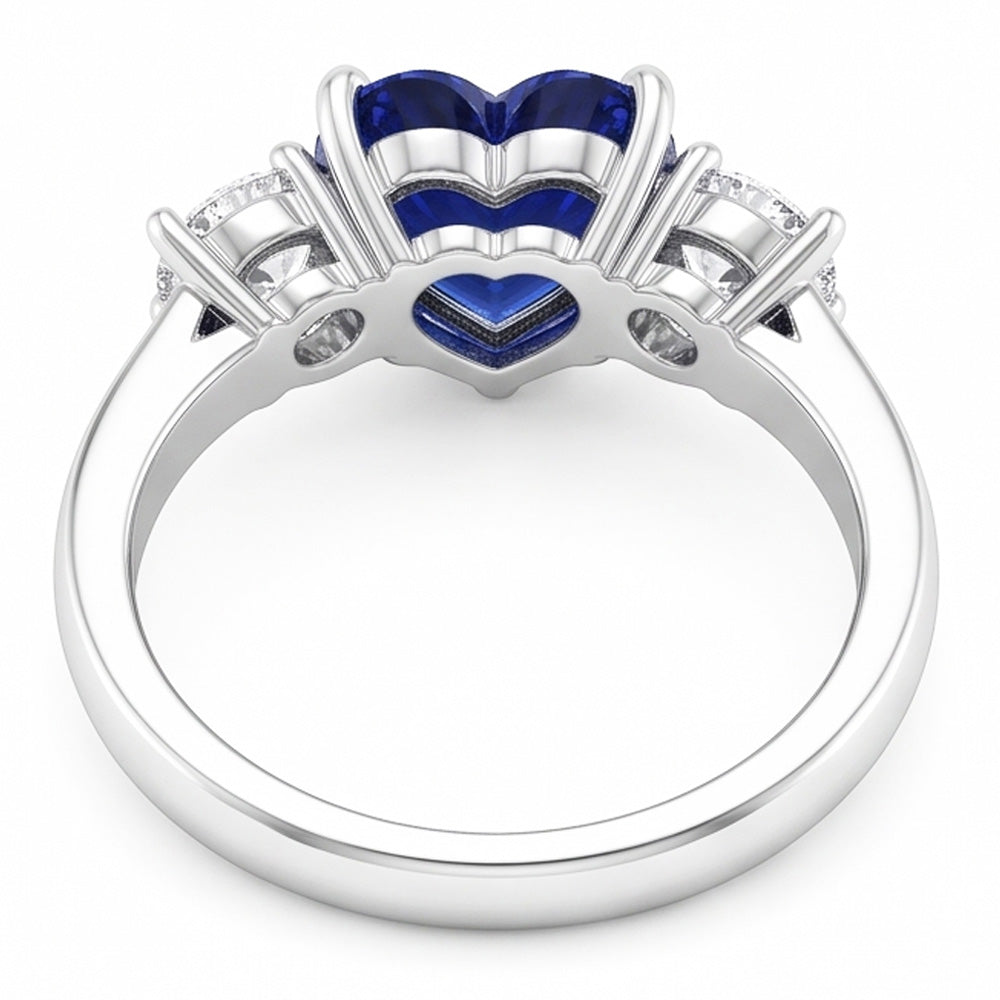 Drei Steine Herz Blauer Saphir Ring & Runde Natürlicher Diamant ( nicht im Labor gezüchtet )en 2,50 Karat
