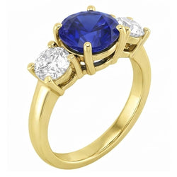Drei Steine runder blauer Saphir & Natürlicher Diamant ( nicht im Labor gezüchtet ) Ring 5 Karat Schmuck