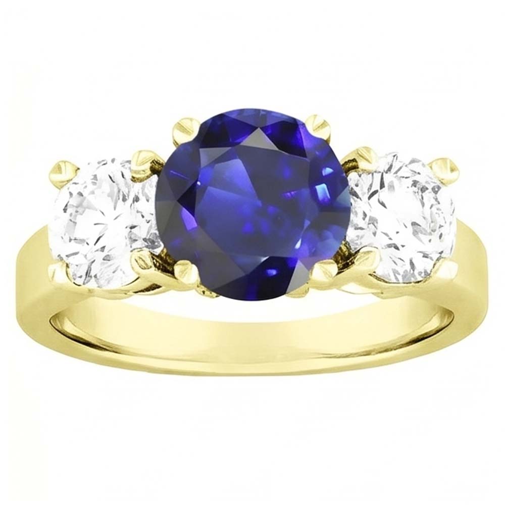 Drei Steine runder blauer Saphir & Natürlicher Diamant ( nicht im Labor gezüchtet ) Ring 5 Karat Schmuck