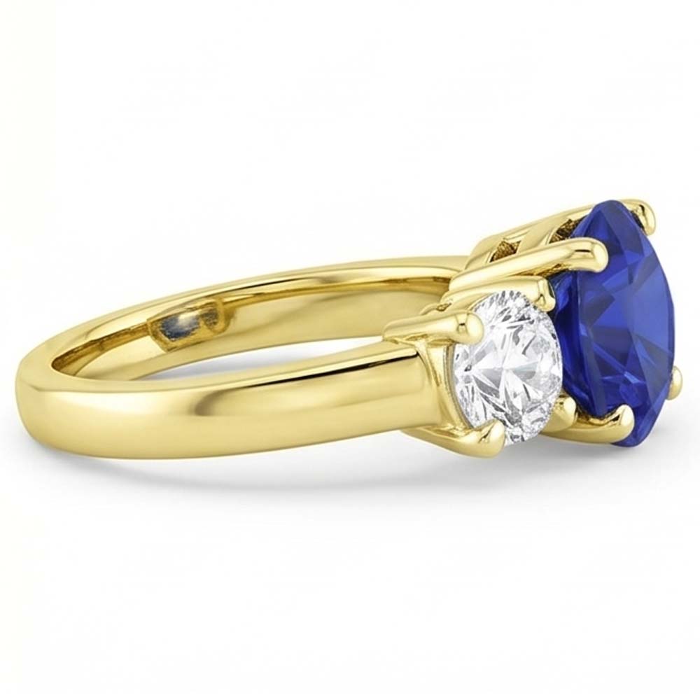 Drei Steine runder blauer Saphir & Natürlicher Diamant ( nicht im Labor gezüchtet ) Ring 5 Karat Schmuck