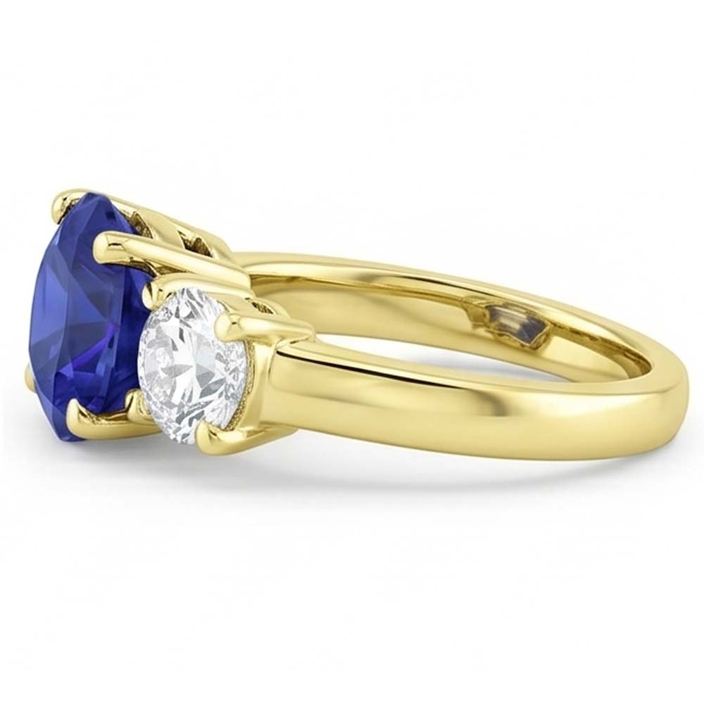 Drei Steine runder blauer Saphir & Natürlicher Diamant ( nicht im Labor gezüchtet ) Ring 5 Karat Schmuck