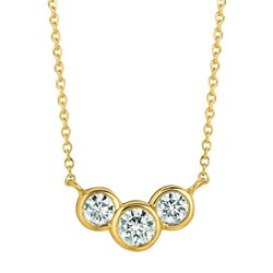 Drei Stein Echt Diamant Lünette Halskette Anhänger 1 Karat 14K Gelbgold